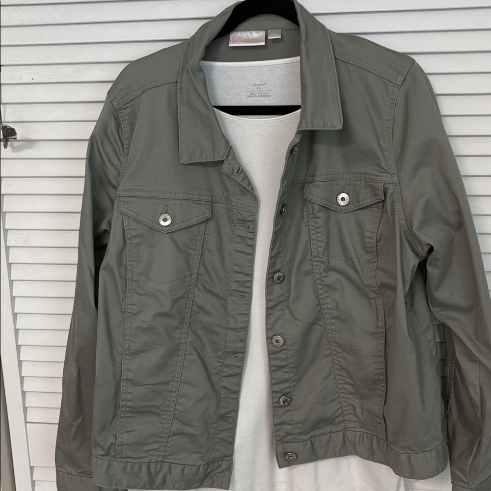 Belle by Kim Gravel Utility Jacket in Green Tea 1X - Picture 7 of 8